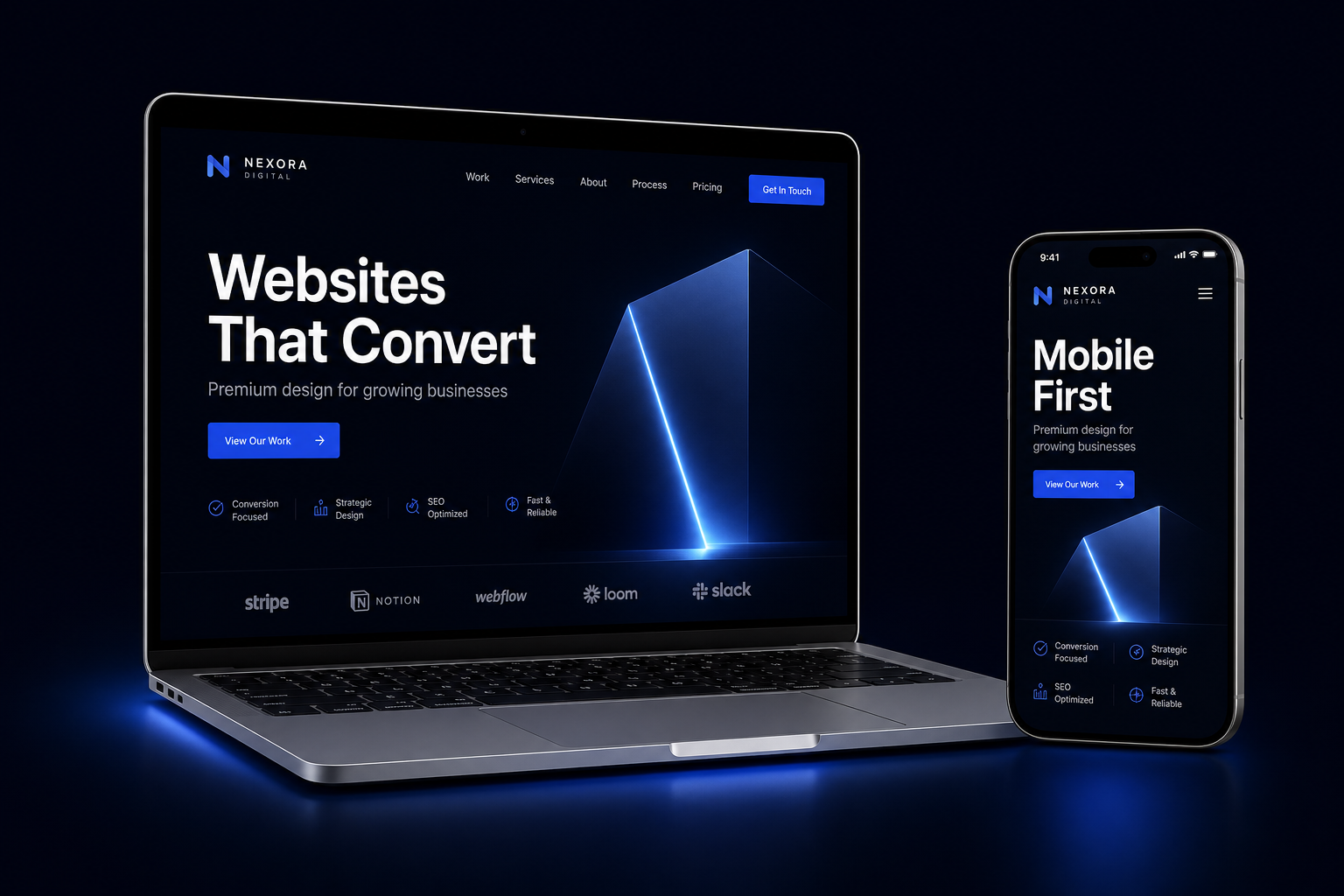 Premium website mockup on laptop and mobile